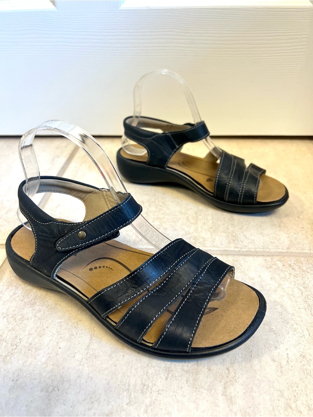 Romika Ibiza Black Leather Multi-Strap Women's Sandals 38EU 7.5M comfy travel - Picture 2 of 9